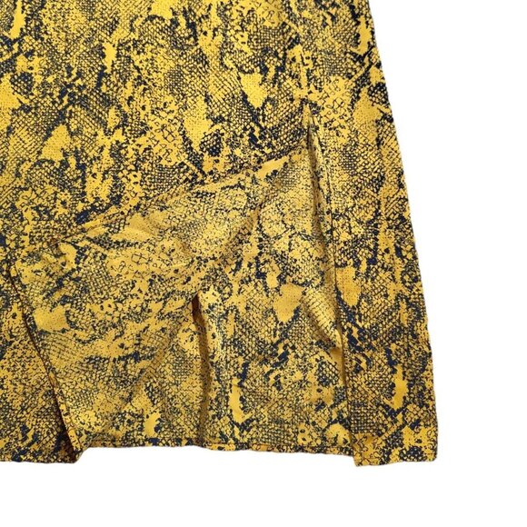 Yellow and Black Snakeskin Animal Print Sexy Knee Length Grunge Slit Dress - Picture 2 of 6